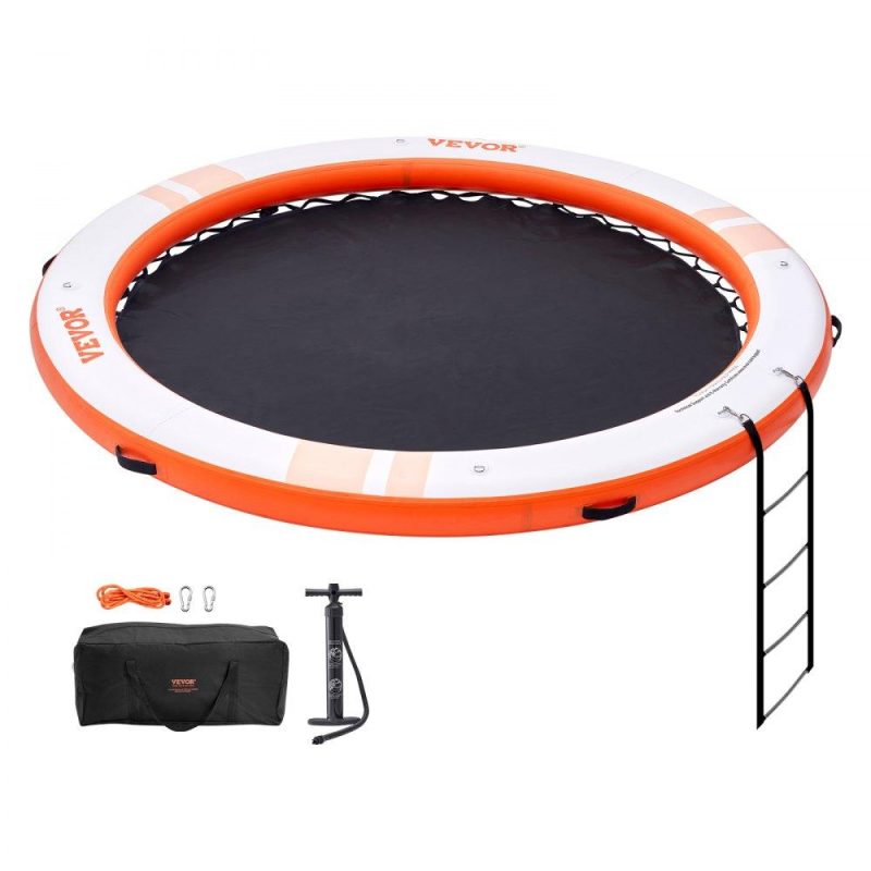 Pools & Spas | Inflatable Floating Dock, ø8FT Inflatable Dock Platform with ø5FT Trampoline Mesh Pool, Non-Slip Floating Platform Water Mat with Portable Bag & Detachable Ladder for Pool Beach Relaxation Lawn & Garden Pools & Spas