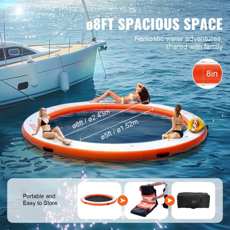 Pools & Spas | Inflatable Floating Dock, ø8FT Inflatable Dock Platform with ø5FT Trampoline Mesh Pool, Non-Slip Floating Platform Water Mat with Portable Bag & Detachable Ladder for Pool Beach Relaxation Lawn & Garden Pools & Spas