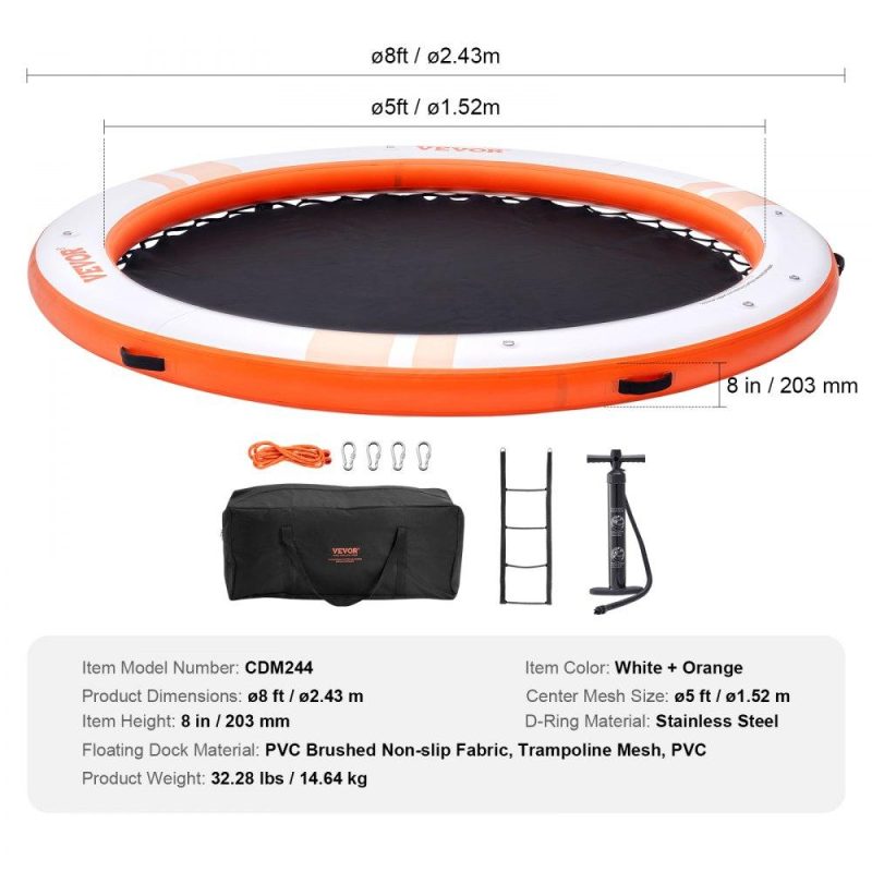 Pools & Spas | Inflatable Floating Dock, ø8FT Inflatable Dock Platform with ø5FT Trampoline Mesh Pool, Non-Slip Floating Platform Water Mat with Portable Bag & Detachable Ladder for Pool Beach Relaxation Lawn & Garden Pools & Spas