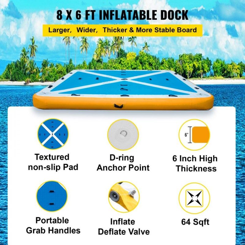 Pools & Spas | Inflatable Floating Dock, Inflatable Dock Platform with Electric Air Pump, Inflatable Swim Platform 6 Inch Thick, Floating Dock 4-6 People, Floating Platform for Pool Beach Ocean (8 x 6 ft) Lawn & Garden Pools & Spas