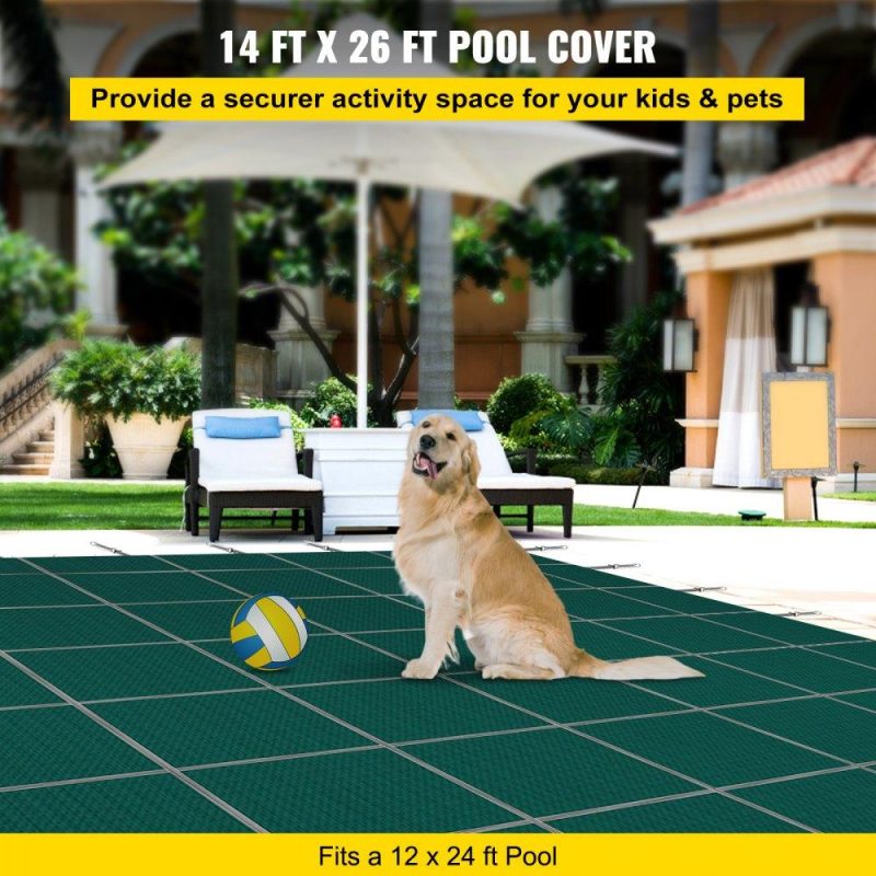 Pools & Spas | Inground Pool Safety Cover, 14 ft x 26 ft Rectangular Winter Pool Cover, Triple Stitched, High Strength Mesh PP Material with Good Rain Permeability, Installation Hardware Included, Green Lawn & Garden Pools & Spas