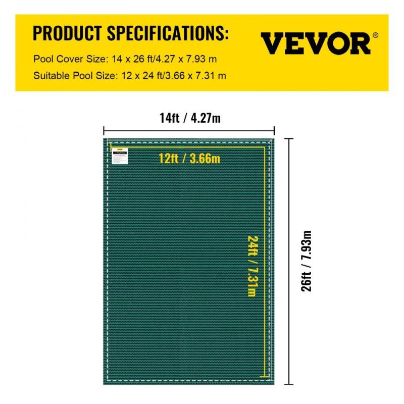 Pools & Spas | Inground Pool Safety Cover, 14 ft x 26 ft Rectangular Winter Pool Cover, Triple Stitched, High Strength Mesh PP Material with Good Rain Permeability, Installation Hardware Included, Green Lawn & Garden Pools & Spas