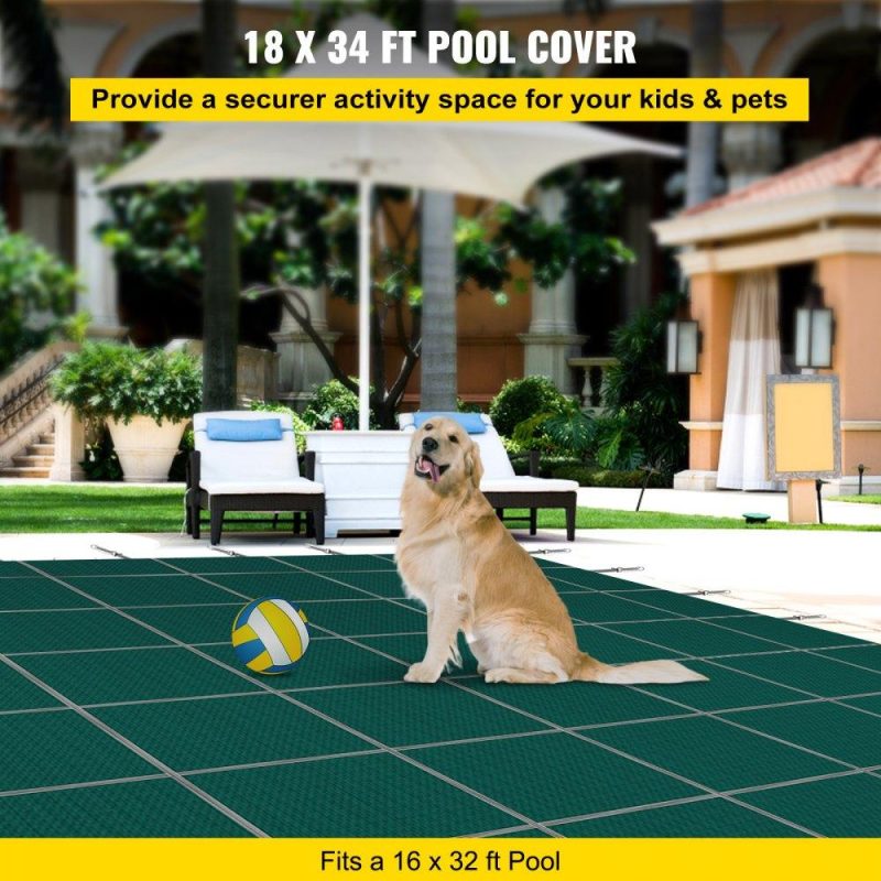 Pools & Spas | Inground Pool Safety Cover, 18 ft x 34 ft Rectangular Winter Pool Cover with Left Step,  Triple Stitched, High Strength Mesh PP Material, Good Rain Permeability, Installation Hardware Included Lawn & Garden Pools & Spas