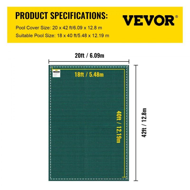 Pools & Spas | Inground Pool Safety Cover, 20 ft x 42 ft Rectangular Winter Pool Cover, Triple Stitched, High Strength Mesh PP Material with Good Rain Permeability, Installation Hardware Included, Green Lawn & Garden Pools & Spas