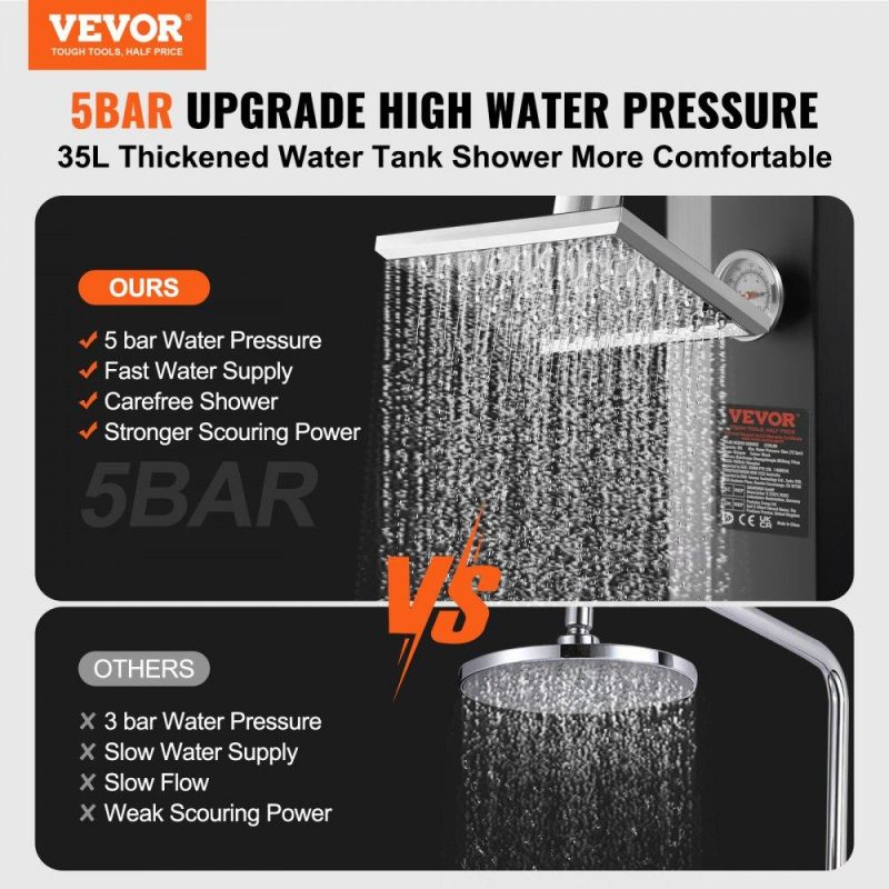 Pools & Spas | Outdoor Solar Heated Shower, 9.25 Gallon Poolside Shower Kit with Shower Head and Foot Shower Tap, Double Buckle Fast Assembly W/ Pre-Drilled Holes for Outdoor Backyard Poolside Beach Spa Lawn & Garden Pools & Spas