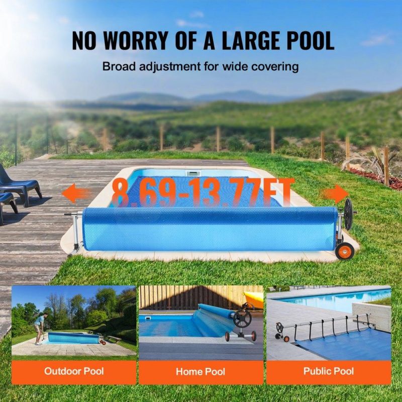 Pools & Spas | Pool Cover Reel, Aluminum Solar Cover Reel 14 ft, Inground Swimming Pool Cover Reel Set with Rubber Wheels and Sandbags, Fits for 3-14 ft Width Swimming Pools Lawn & Garden Pools & Spas