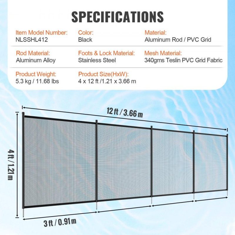 Pools & Spas | Pool Fence, 4 x 12 FT Pool Fences for Inground Pools, Removable Child Safety Pool Fencing, Easy DIY Installation Swimming Pool Fence, 340gms Teslin PVC Pool Fence Mesh Protects Kids and Pets Lawn & Garden Pools & Spas