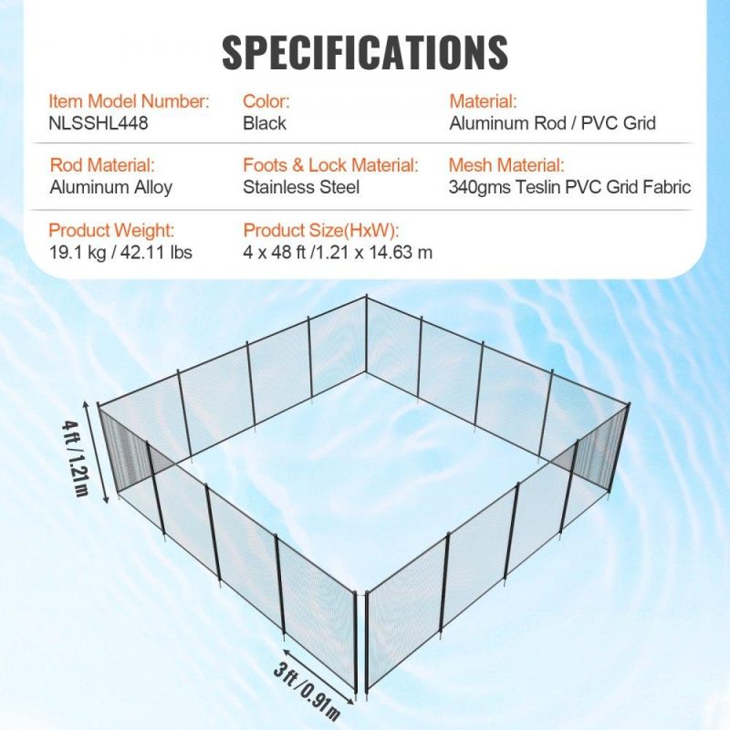 Pools & Spas | Pool Fence, 4 x 48 FT Pool Fences for Inground Pools, Removable Child Safety Pool Fencing, Easy DIY Installation Swimming Pool Fence, 340gms Teslin PVC Pool Fence Mesh Protects Kids and Pets Lawn & Garden Pools & Spas