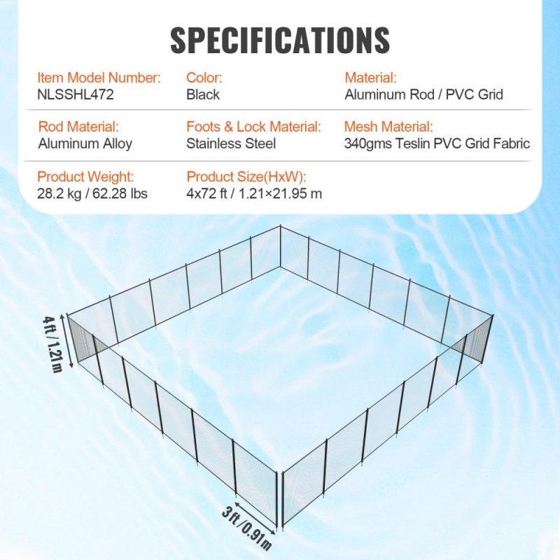 Pools & Spas | Pool Fence, 4 x 72 FT Pool Fences for Inground Pools, Removable Child Safety Pool Fencing, Easy DIY Installation Swimming Pool Fence, 340gms Teslin PVC Pool Fence Mesh Protects Kids and Pets Lawn & Garden Pools & Spas