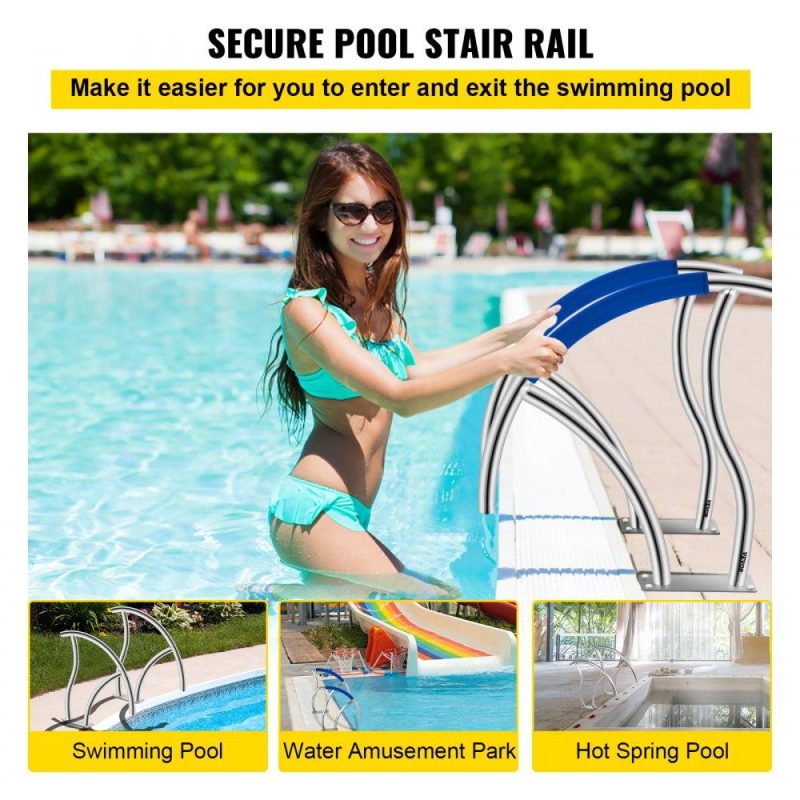 Pools & Spas | Pool Handrail, 2Pack 30″x30″ Swimming Pool Stair Rail, 304 Stainless Steel Stair Pool Hand Rail Rated 375lbs Load Capacity, Pool Rail with Quick Mount Base Plate, and Complete Mounting Accessory Lawn & Garden Pools & Spas