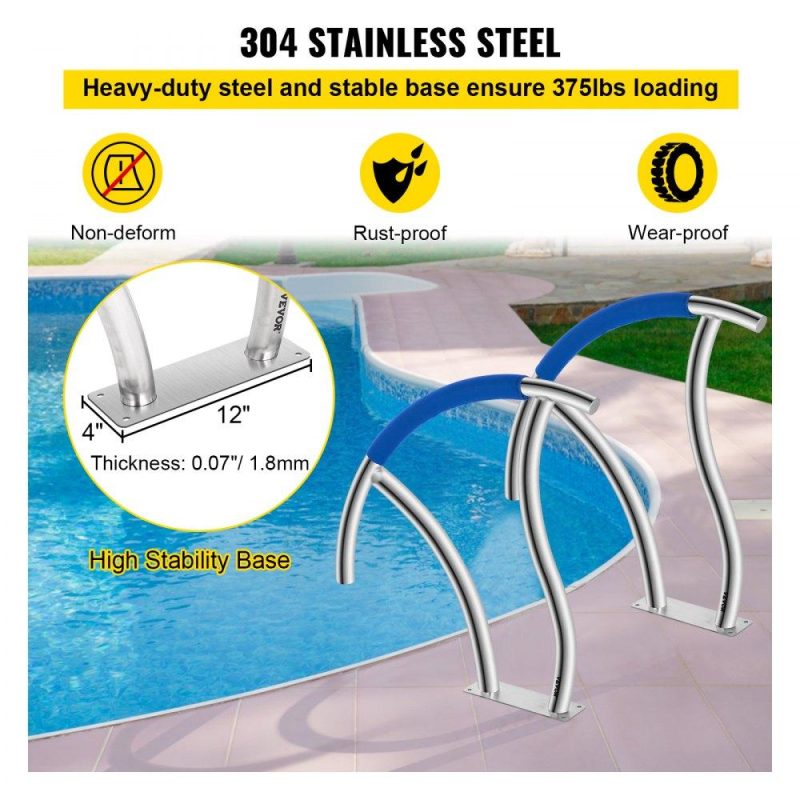 Pools & Spas | Pool Handrail, 2Pack 30″x30″ Swimming Pool Stair Rail, 304 Stainless Steel Stair Pool Hand Rail Rated 375lbs Load Capacity, Pool Rail with Quick Mount Base Plate, and Complete Mounting Accessory Lawn & Garden Pools & Spas