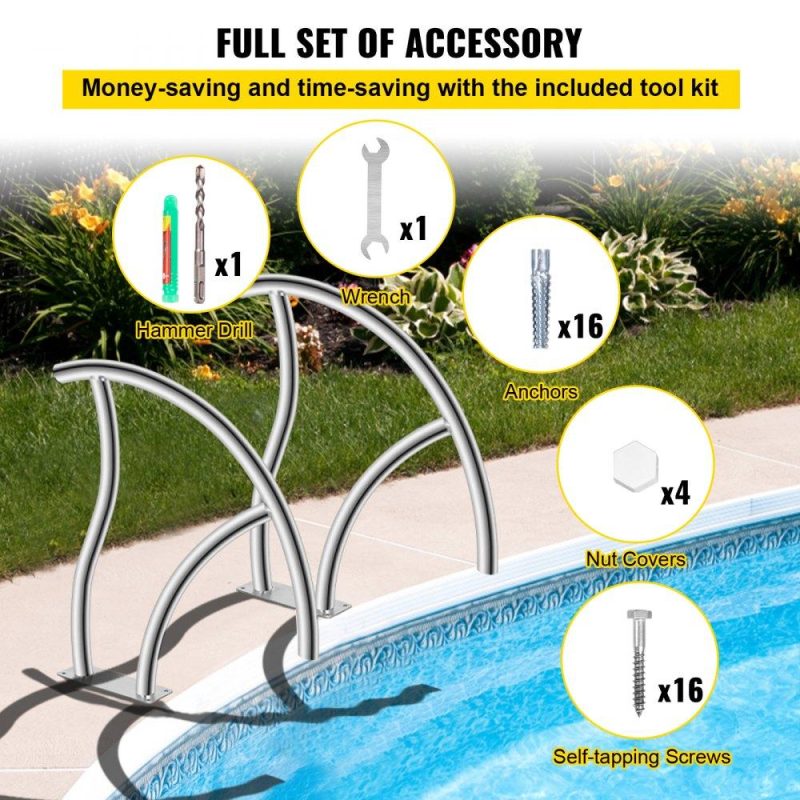 Pools & Spas | Pool Handrail, 2Pack 30″x30″ Swimming Pool Stair Rail, 304 Stainless Steel Stair Pool Hand Rail Rated 375lbs Load Capacity, Pool Rail with Quick Mount Base Plate, and Complete Mounting Accessory Lawn & Garden Pools & Spas