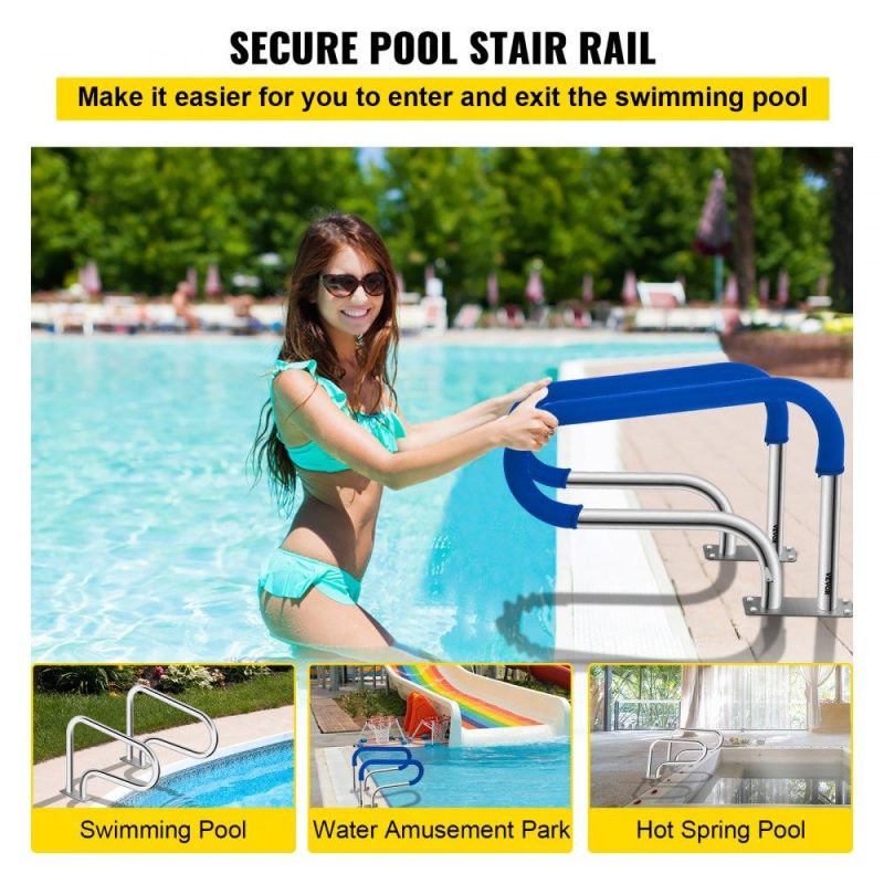 Pools & Spas | Pool Handrail, 32 x 22.5 Swimming Pool Stair Rail, 304 Stainless Steel Stair Pool Hand Rail Rated 375lbs Load Capacity, Pool Rail with Quick Mount Base Plate, and Complete Mounting Accessories Lawn & Garden Pools & Spas