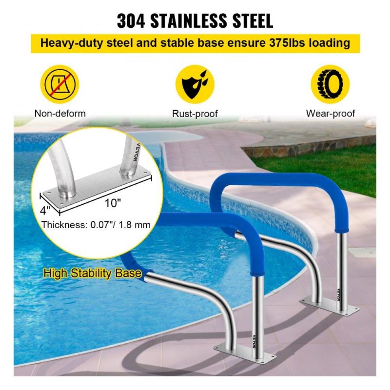 Pools & Spas | Pool Handrail, 32 x 22.5 Swimming Pool Stair Rail, 304 Stainless Steel Stair Pool Hand Rail Rated 375lbs Load Capacity, Pool Rail with Quick Mount Base Plate, and Complete Mounting Accessories Lawn & Garden Pools & Spas