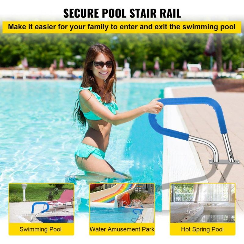 Pools & Spas | Pool Rail 30×22 Pool Railing 304 Stainless Steel 250LBS Load Capacity Silver Rustproof Pool Handrail Humanized Swimming Pool Handrail with Blue Grip Cover & M8 Drill Bit & Self-Taping Screws Lawn & Garden Pools & Spas