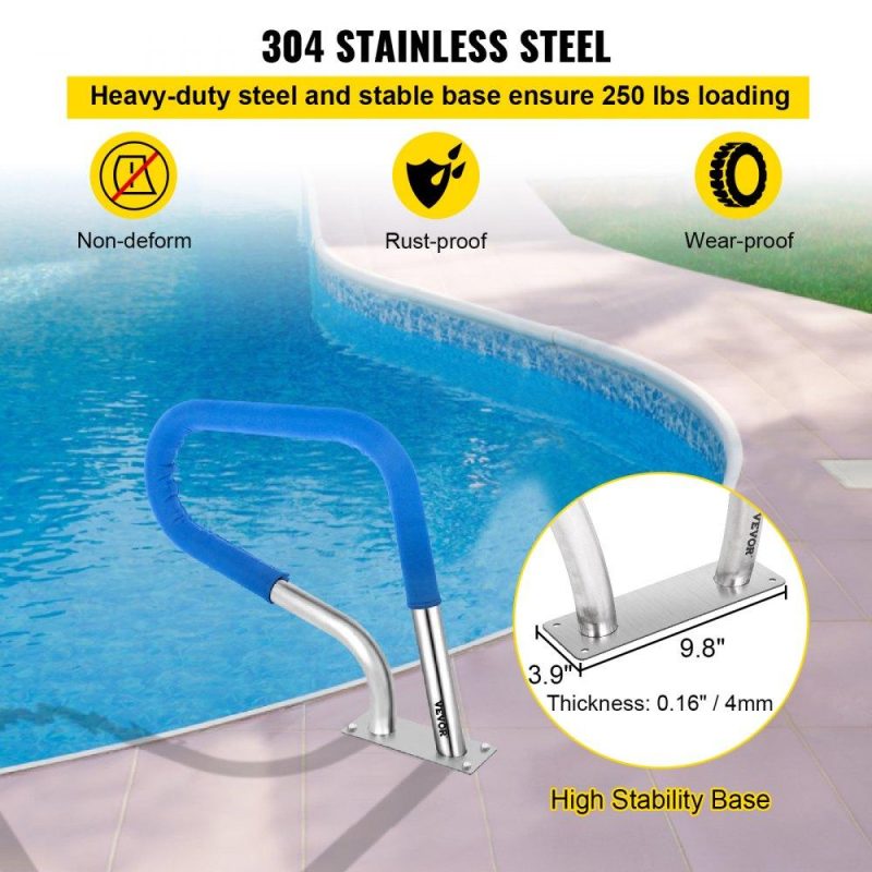 Pools & Spas | Pool Rail 30×22 Pool Railing 304 Stainless Steel 250LBS Load Capacity Silver Rustproof Pool Handrail Humanized Swimming Pool Handrail with Blue Grip Cover & M8 Drill Bit & Self-Taping Screws Lawn & Garden Pools & Spas