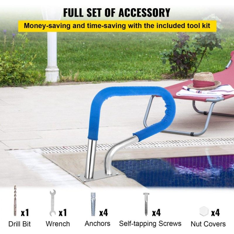 Pools & Spas | Pool Rail 30×22 Pool Railing 304 Stainless Steel 250LBS Load Capacity Silver Rustproof Pool Handrail Humanized Swimming Pool Handrail with Blue Grip Cover & M8 Drill Bit & Self-Taping Screws Lawn & Garden Pools & Spas