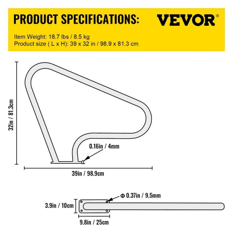 Pools & Spas | Pool Rail 39×32 Pool Railing 304 Stainless Steel 250LBS Load Capacity Silver Rustproof Pool Handrail Humanized Swimming Pool Handrail with Blue Grip Cover & M8 Drill Bit & Self-Taping Screws Lawn & Garden Pools & Spas