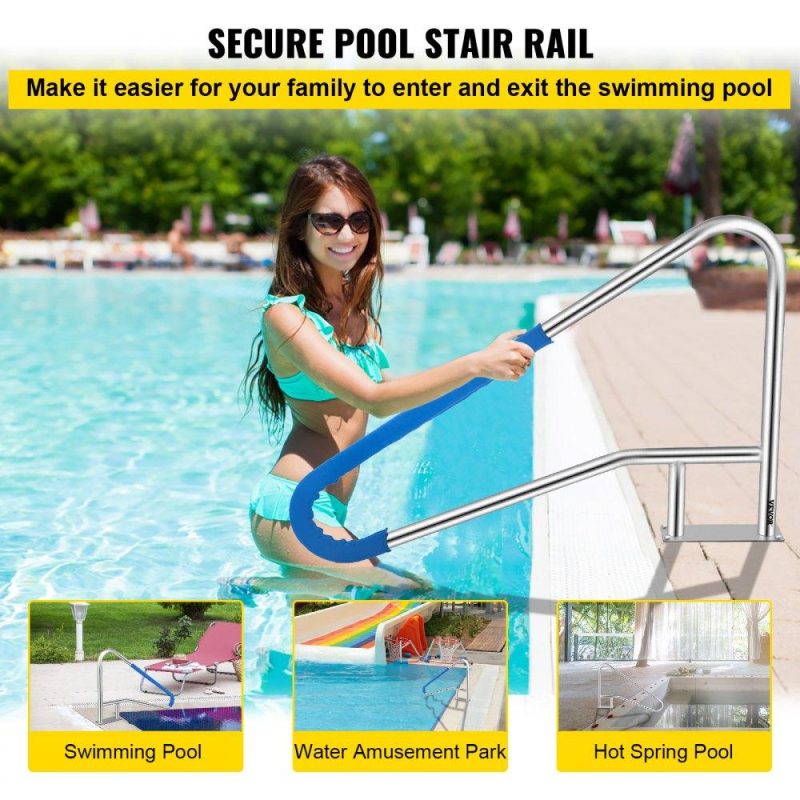 Pools & Spas | Pool Rail 54×36 Pool Railing 304 Stainless Steel 250LBS Load Capacity Silver Rustproof Pool Handrail Humanized Swimming Pool Handrail with Blue Grip Cover & M8 Drill Bit & Self-Taping Screws Lawn & Garden Pools & Spas