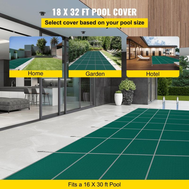 Pools & Spas | Pool Safety Cover Fits 16x30ft Rectangle Inground Safety Pool Cover Green Mesh Solid Pool Safety Cover for Swimming Pool Winter Safety Cover Lawn & Garden Pools & Spas