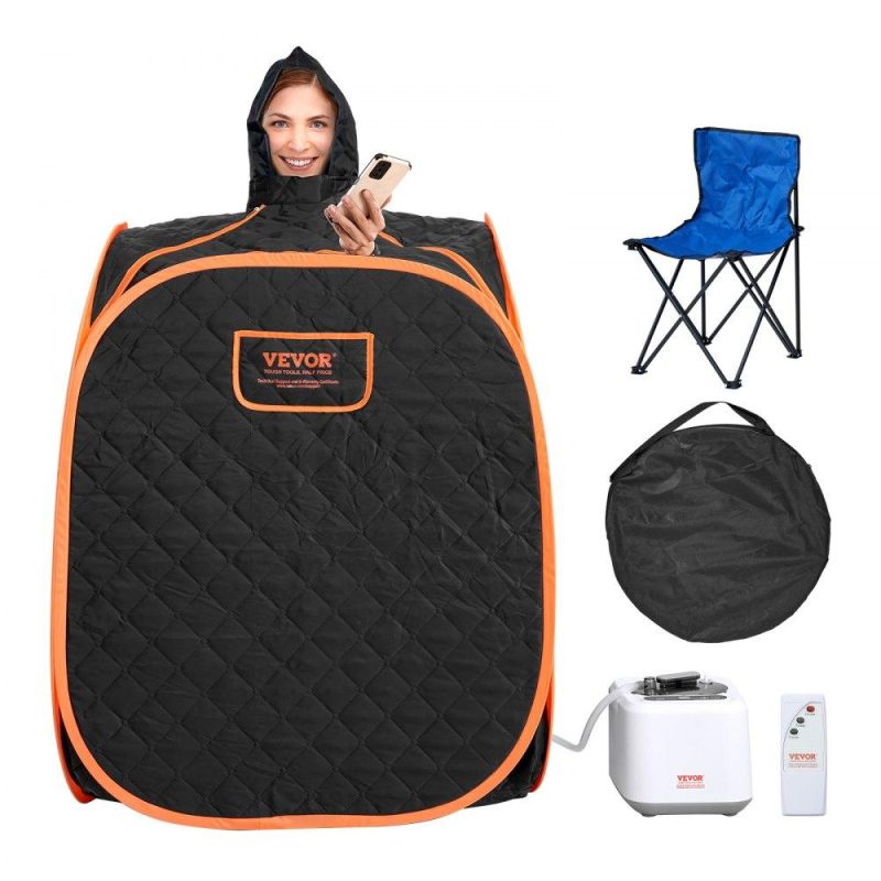 Pools & Spas | Portable Personal Steam Sauna Spa Tent with 2L 1000 Watt Steam Generator, Includes Foldable Chair, Home Therapeutic Sauna Blanket for Detox Relaxation, Time & Temperature Remote Control, Black Lawn & Garden Pools & Spas