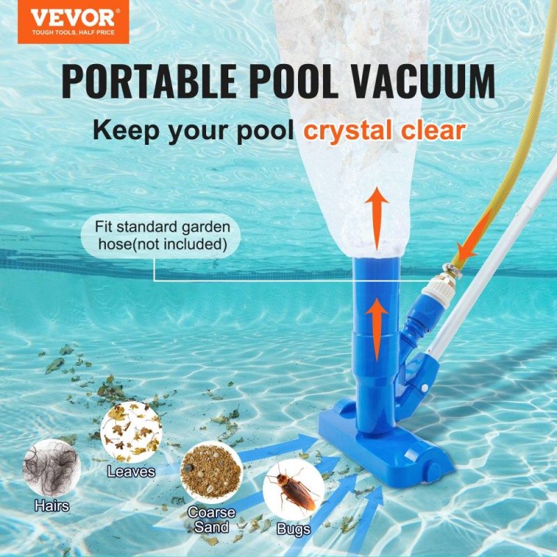 Pools & Spas | Portable Pool Vacuum, Handheld Pool Vacuum Cleaner with 3 Scrub Brushes & 56″ 6 Sections Pole, Swimming Pool Jet Cleaner for Above Ground Pool, Inflatable Pool, Spas, Ponds & Fountains Lawn & Garden Pools & Spas