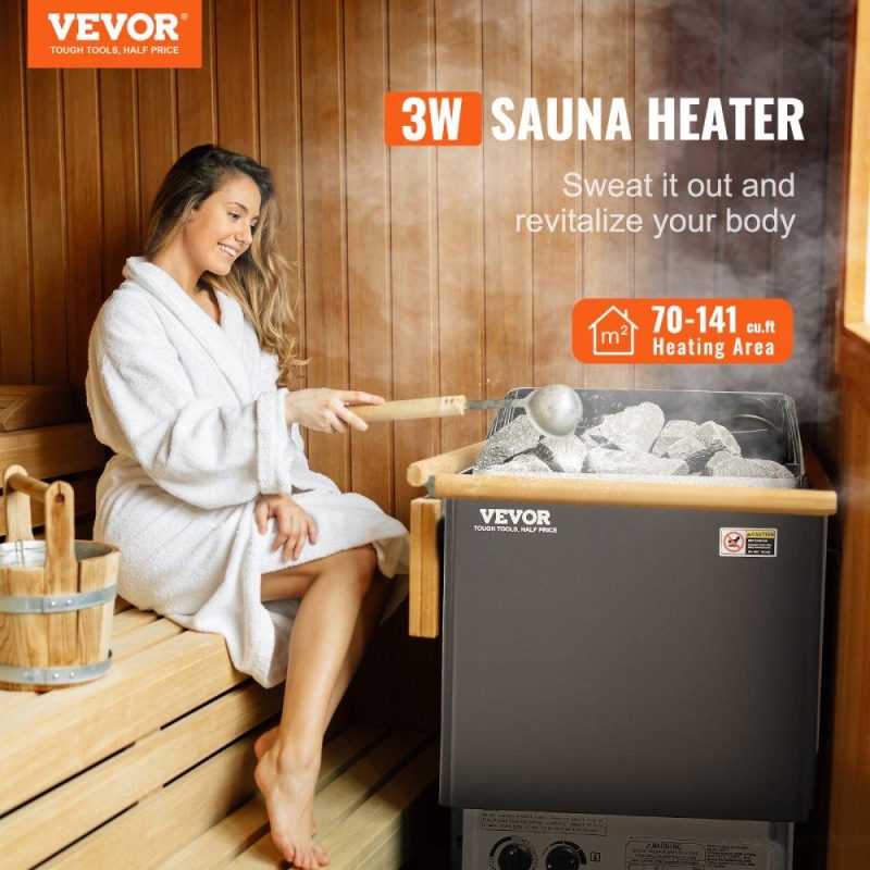 Pools & Spas | Sauna Heater, 3KW 220V Electric Sauna Stove, Steam Bath Sauna Heater with Built-In Controls, 3h Timer and Adjustable Temp for Max. 70-141 Cubic Feet, Home Hotel Spa Shower Use, FCC Certification Lawn & Garden Pools & Spas