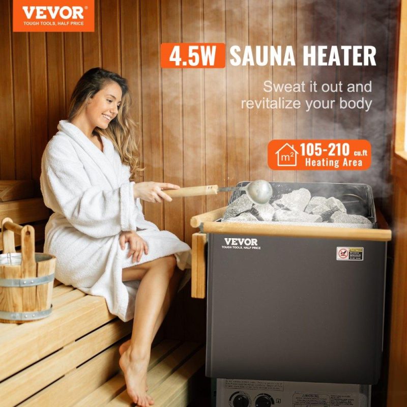 Pools & Spas | Sauna Heater, 4.5KW 220V Electric Sauna Stove, Steam Bath Sauna Heater with Built-In Controls, 3h Timer and Adjustable Temp for Max. 105-210 Cubic Feet, Home Hotel Spa Shower Use, FCC Certification Lawn & Garden Pools & Spas