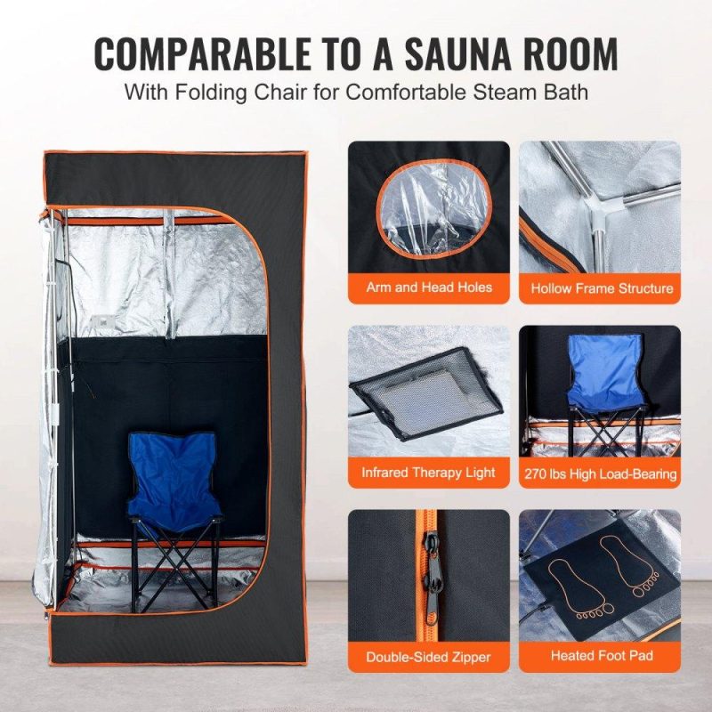 Pools & Spas | Sauna Tent Portable Full Size, 1400W Personal Sauna Kit for Home Spa, Detoxify & Soothing Infrared Heated Body Therapy, Time & Temperature Remote Control With Chair & Floor Mat Lawn & Garden Pools & Spas