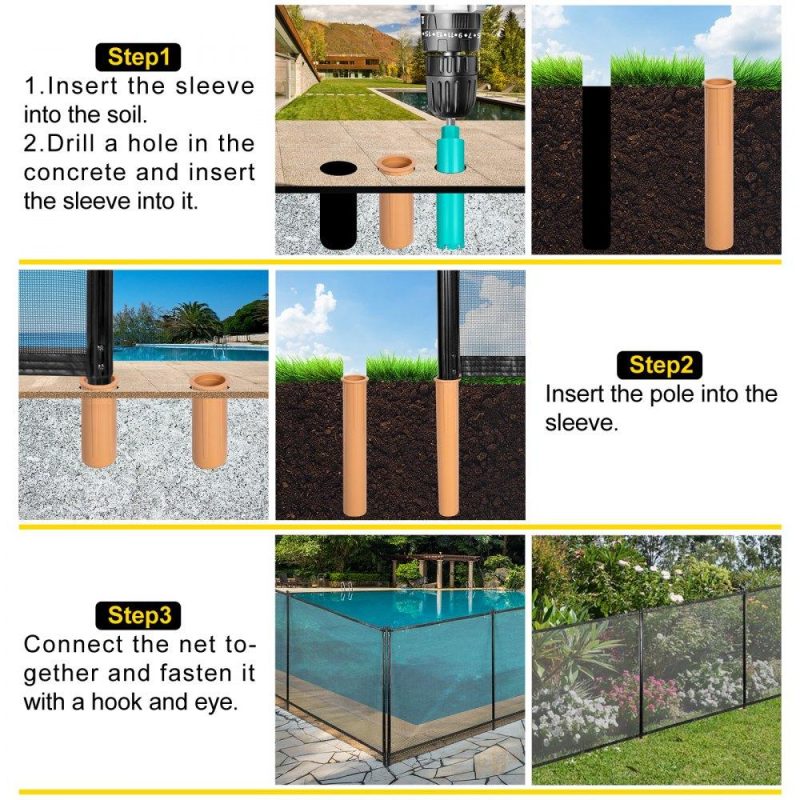 Pools & Spas | Sentry Security Pool Fence 4x12ft Removable Pool Fence Hole Size 1.1x 3.5in Pool Fences for Inground Pools 11 Sleeves Pool Fence Diy by Life Saver Fencing Section Kit Black Lawn & Garden Pools & Spas