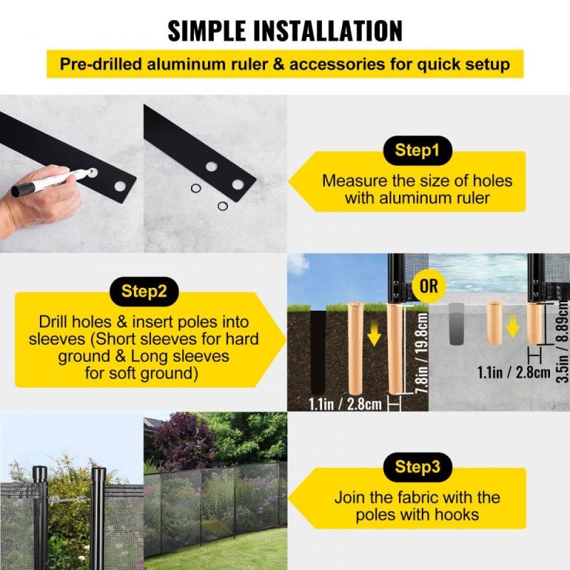 Pools & Spas | Sentry Security Pool Fence 4×48 ft Removable Pool Fence Hole Size 1.1x 3.5 in Pool Fences for In-ground Pools 44 Sleeves Pool Fence DIY by Life Saver Fencing Section Kit Black Lawn & Garden Pools & Spas