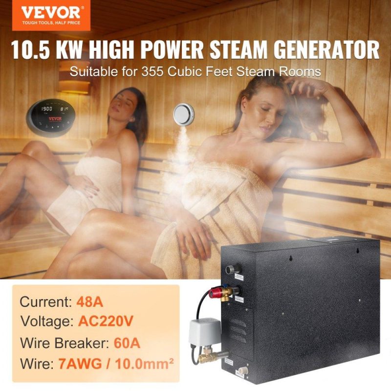 Pools & Spas | Steam Shower Generator, 10.5 kW, Segmented Heating & Temperature Customization & 24h Timer Steam Bath Kit, Automatic Drainage Luxury Home Steam Shower System, Acrylic Room Max. 355 Cu. Ft. Lawn & Garden Pools & Spas