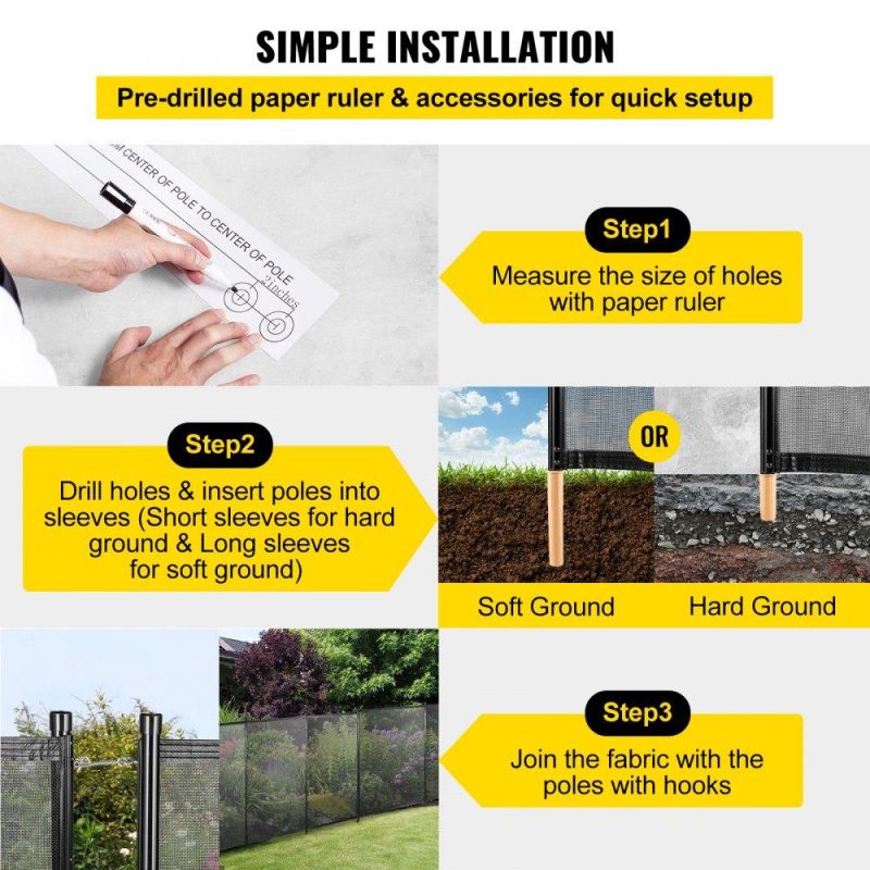 Pools & Spas | Swimming Pool Fence, 4*12FT Pool Safety Fence for Inground Pools, Removable Pool Fence DIY by Life Saver Fencing Section Kit, Outdoor Mesh Pool Fence for Child Safety, Easy Installation, Black Lawn & Garden Pools & Spas