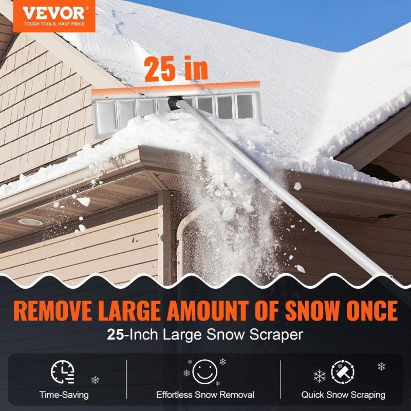 Snow & Ice Removal Equipment | Snow Roof Rake, 25″ Blade Snow Removal Tool, 21ft Reach Aluminium Roof Shovel, Roll Wheels for Roof Protection, Anti-Slip Handle Grip, Easy to Setup & Use for House Roof, Car Snow, Wet Leaves Lawn & Garden Snow & Ice Removal Equipment