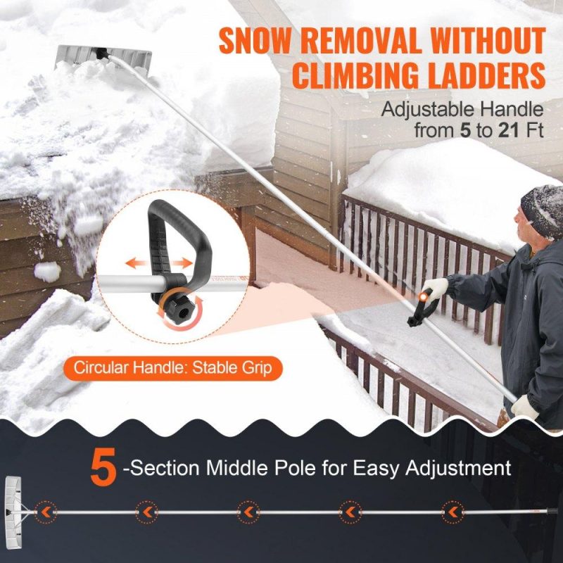 Snow & Ice Removal Equipment | Snow Roof Rake, 25″ Blade Snow Removal Tool, 21ft Reach Aluminium Roof Shovel, Roll Wheels for Roof Protection, Anti-Slip Handle Grip, Easy to Setup & Use for House Roof, Car Snow, Wet Leaves Lawn & Garden Snow & Ice Removal Equipment