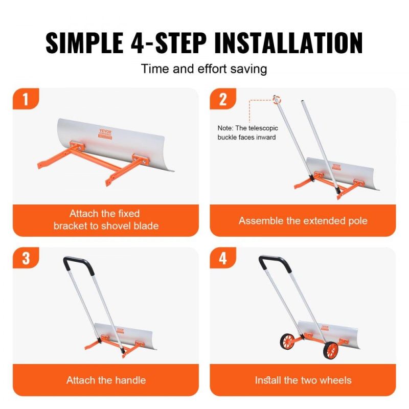 Snow & Ice Removal Equipment | Snow Shovel with Wheels, 30 inch Snow Shovel for Driveway, Metal Snow Shovel Pusher for Snow Removal, Heavy Duty Shovel Pusher with Wide Blade and U-shaped Aluminum Alloy Handle Lawn & Garden Snow & Ice Removal Equipment