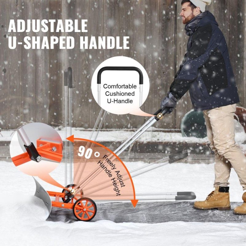 Snow & Ice Removal Equipment | Snow Shovel with Wheels, 30 inch Snow Shovel for Driveway, Metal Snow Shovel Pusher for Snow Removal, Heavy Duty Shovel Pusher with Wide Blade and U-shaped Aluminum Alloy Handle Lawn & Garden Snow & Ice Removal Equipment