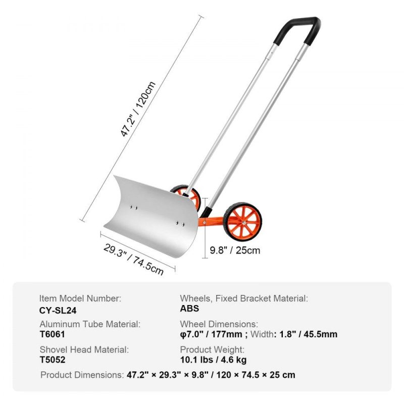 Snow & Ice Removal Equipment | Snow Shovel with Wheels, 30 inch Snow Shovel for Driveway, Metal Snow Shovel Pusher for Snow Removal, Heavy Duty Shovel Pusher with Wide Blade and U-shaped Aluminum Alloy Handle Lawn & Garden Snow & Ice Removal Equipment