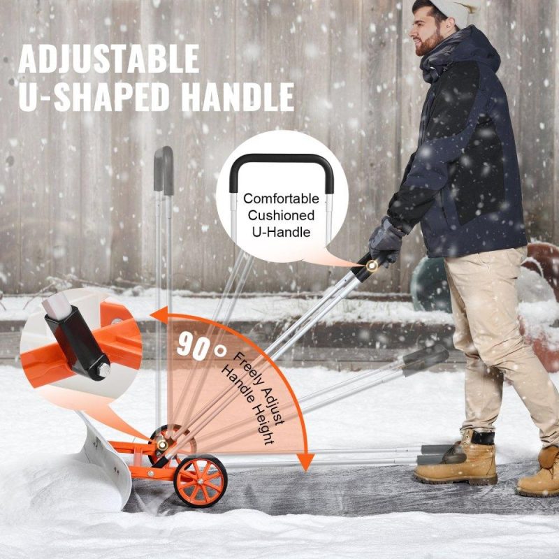 Snow & Ice Removal Equipment | Snow Shovel with Wheels, 37 inch Snow Shovel for Driveway, ABS Snow Shovel Pusher for Snow Removal, Heavy Duty Shovel Pusher with Wide Blade and U-shaped Aluminum Alloy Handle Lawn & Garden Snow & Ice Removal Equipment