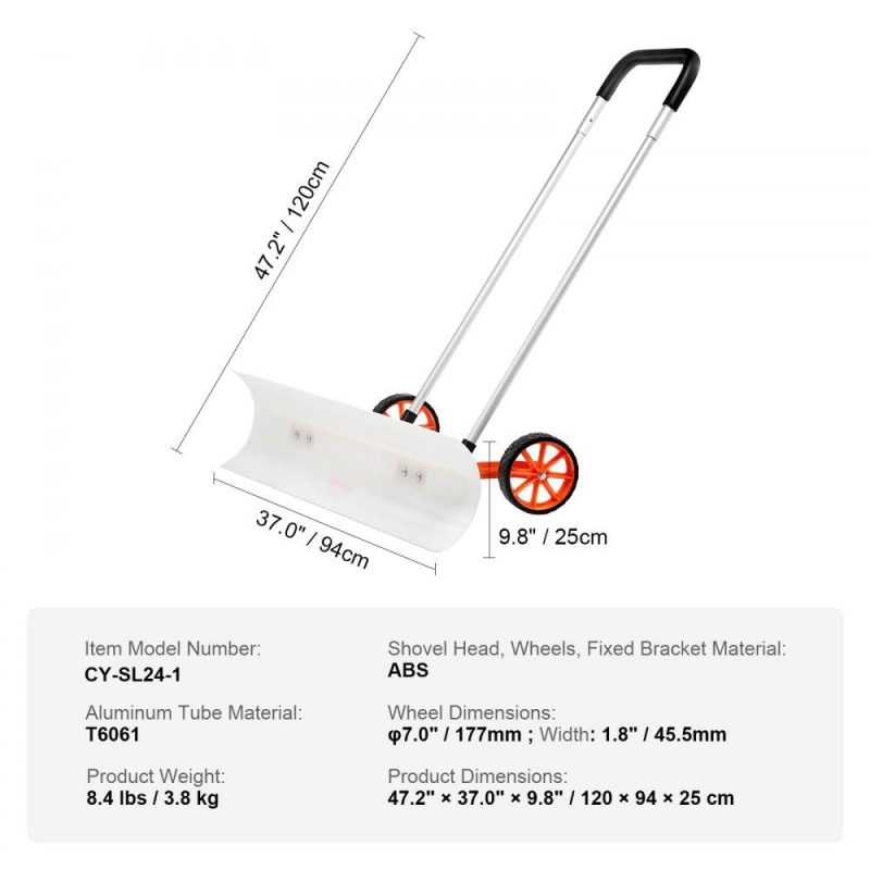 Snow & Ice Removal Equipment | Snow Shovel with Wheels, 37 inch Snow Shovel for Driveway, ABS Snow Shovel Pusher for Snow Removal, Heavy Duty Shovel Pusher with Wide Blade and U-shaped Aluminum Alloy Handle Lawn & Garden Snow & Ice Removal Equipment