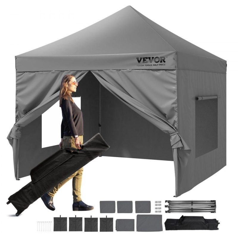 Tents | 10×10 FT Pop up Canopy with Removable Sidewalls, Instant Canopies Portable Gazebo & Wheeled Bag, UV Resistant Waterproof, Enclosed Canopy Tent for Outdoor Events, Patio, Backyard, Party, Camping Dark Grey Lawn & Garden Dark Grey