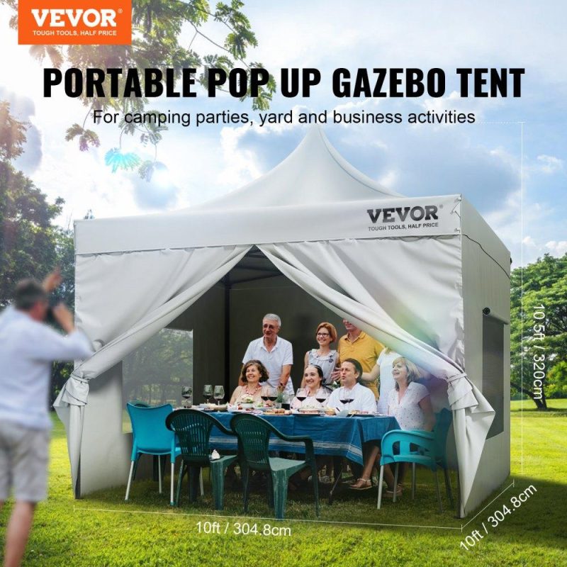 Tents | 10×10 FT Pop up Canopy with Removable Sidewalls, Instant Canopies Portable Gazebo & Wheeled Bag, UV Resistant Waterproof, Enclosed Canopy Tent for Outdoor Events, Patio, Backyard, Party, Camping White Lawn & Garden Tents