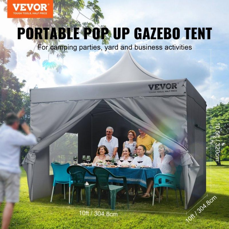 Tents | 10×10 FT Pop up Canopy with Removable Sidewalls, Instant Canopies Portable Gazebo & Wheeled Bag, UV Resistant Waterproof, Enclosed Canopy Tent for Outdoor Events, Patio, Backyard, Party, Camping Dark Grey Lawn & Garden Dark Grey