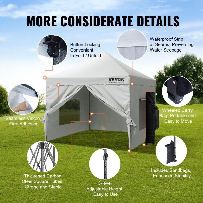 Tents | 10×10 FT Pop up Canopy with Removable Sidewalls, Instant Canopies Portable Gazebo & Wheeled Bag, UV Resistant Waterproof, Enclosed Canopy Tent for Outdoor Events, Patio, Backyard, Party, Camping White Lawn & Garden Tents