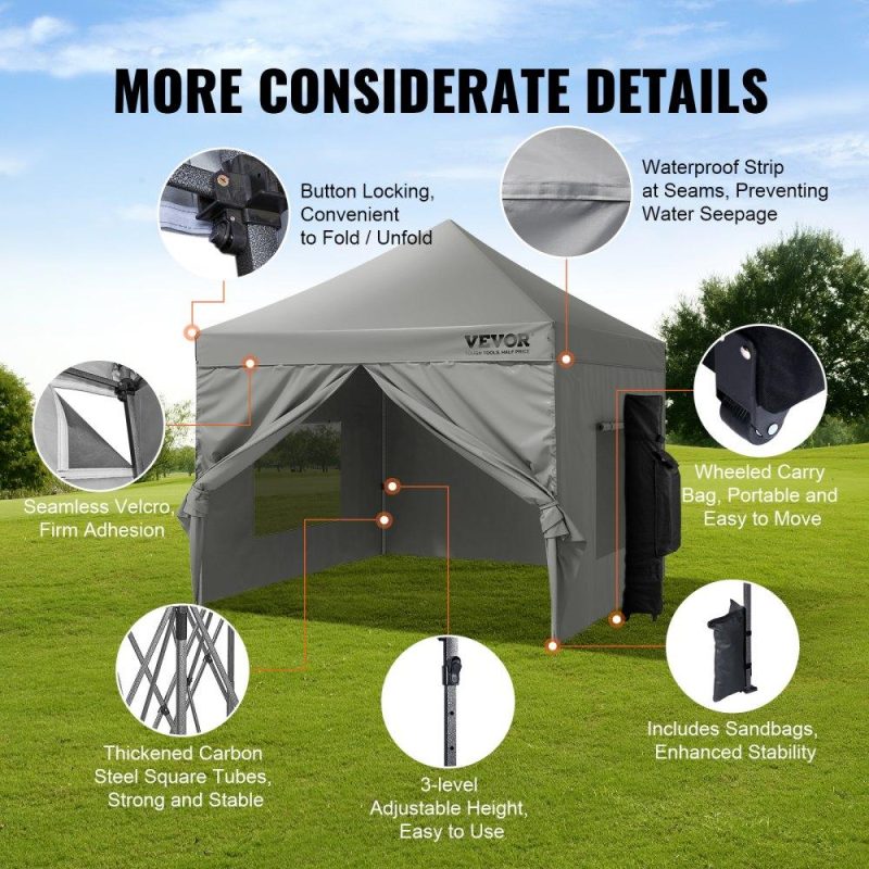 Tents | 10×10 FT Pop up Canopy with Removable Sidewalls, Instant Canopies Portable Gazebo & Wheeled Bag, UV Resistant Waterproof, Enclosed Canopy Tent for Outdoor Events, Patio, Backyard, Party, Camping Dark Grey Lawn & Garden Dark Grey