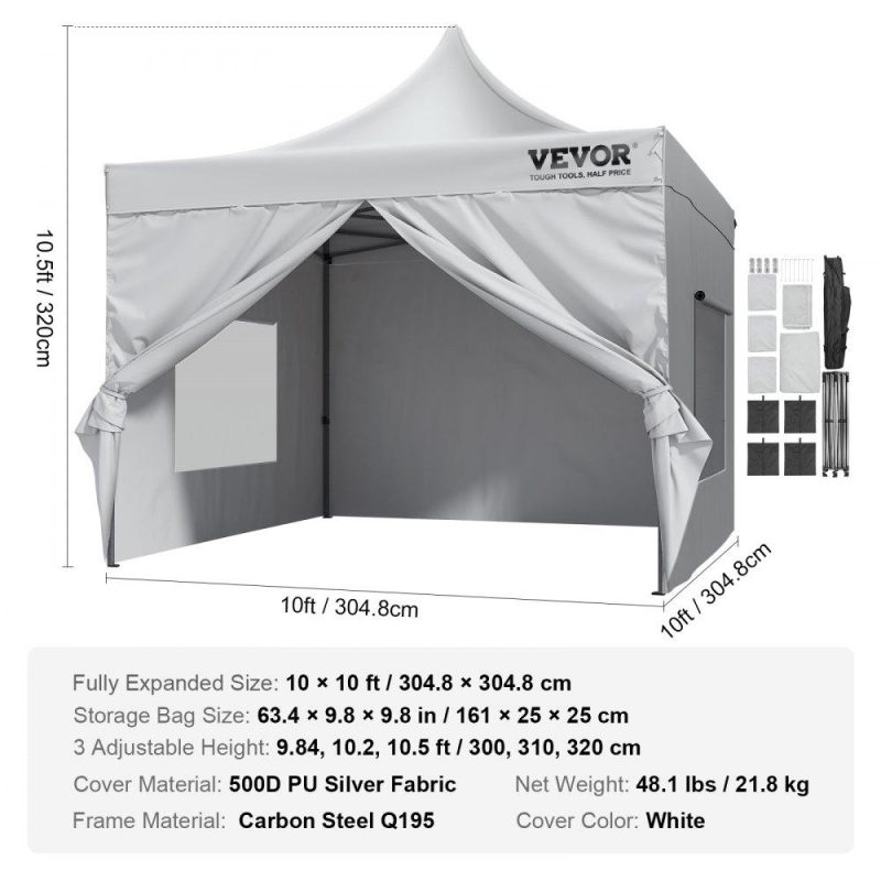 Tents | 10×10 FT Pop up Canopy with Removable Sidewalls, Instant Canopies Portable Gazebo & Wheeled Bag, UV Resistant Waterproof, Enclosed Canopy Tent for Outdoor Events, Patio, Backyard, Party, Camping White Lawn & Garden Tents