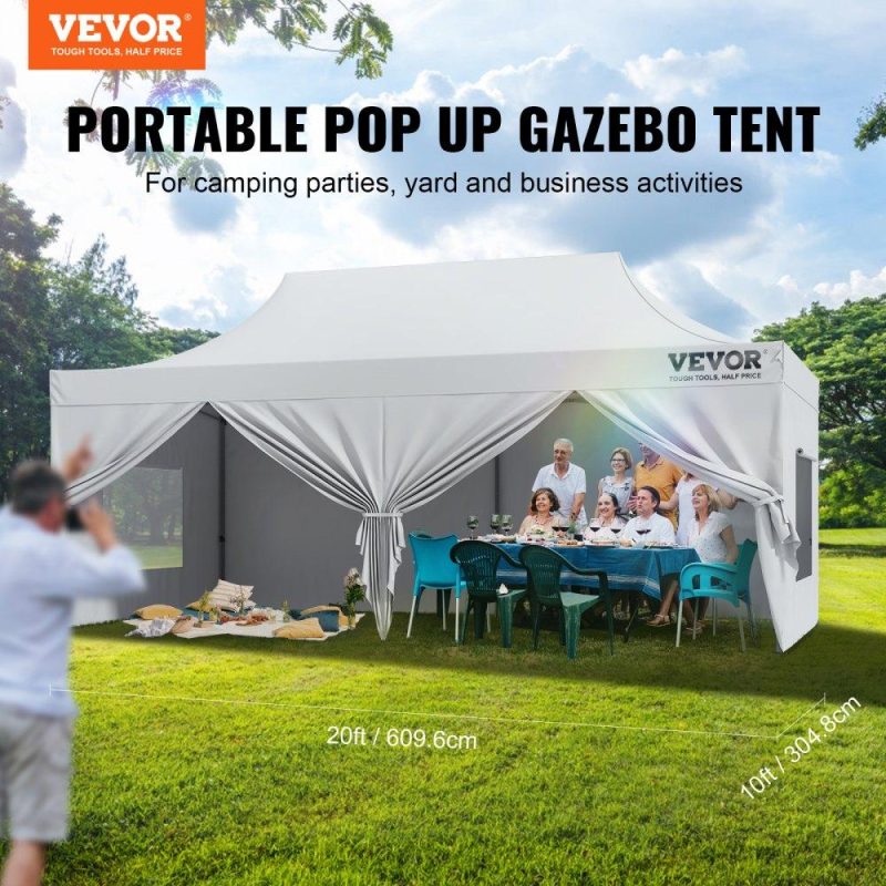 Tents | 10×20 FT Pop up Canopy with Removable Sidewalls, Instant Canopies Portable Gazebo & Wheeled Bag, UV Resistant Waterproof, Enclosed Canopy Tent for Outdoor Events, Patio, Backyard, Party, Parking White Lawn & Garden Tents