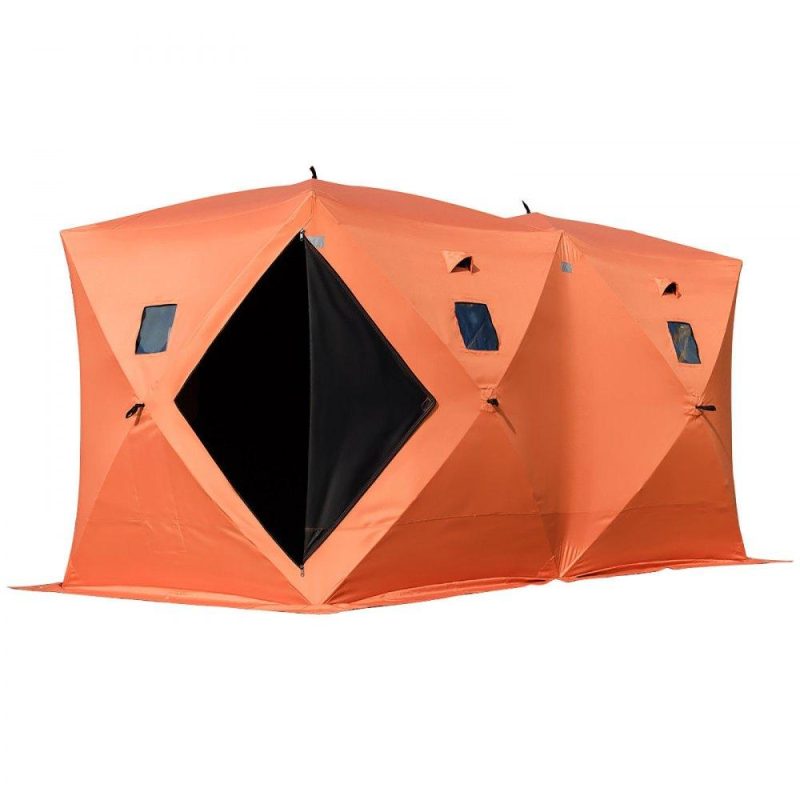 Tents | 8 Person Ice Fishing Shelter, Pop-Up Portable Insulated Ice Fishing Tent, Waterproof Oxford Fabric Orange Orange Lawn & Garden Orange