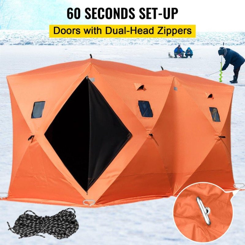 Tents | 8 Person Ice Fishing Shelter, Pop-Up Portable Insulated Ice Fishing Tent, Waterproof Oxford Fabric Orange Orange Lawn & Garden Orange