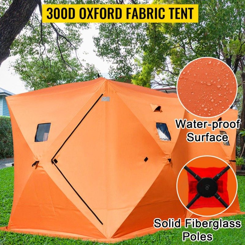 Tents | 8 Person Ice Fishing Shelter, Pop-Up Portable Insulated Ice Fishing Tent, Waterproof Oxford Fabric Orange Orange Lawn & Garden Orange